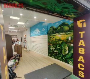 Mural Estanco Tabaco Tabacs Interior Cuba Hojas Paisaje Nubes 300x100000
